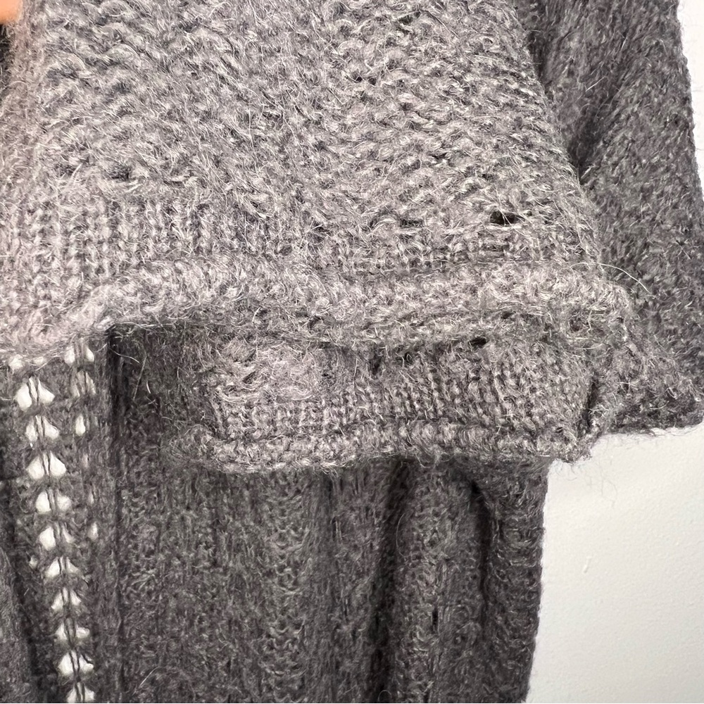 Wooden Ships Alpaca Blend Open Knit Open Cardigan Sweater in Gray M/L - Picture 5 of 5